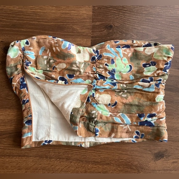 Brown Floral Print Linen/Lin Fatale Camisole Tube Top - Picture 6 of 9